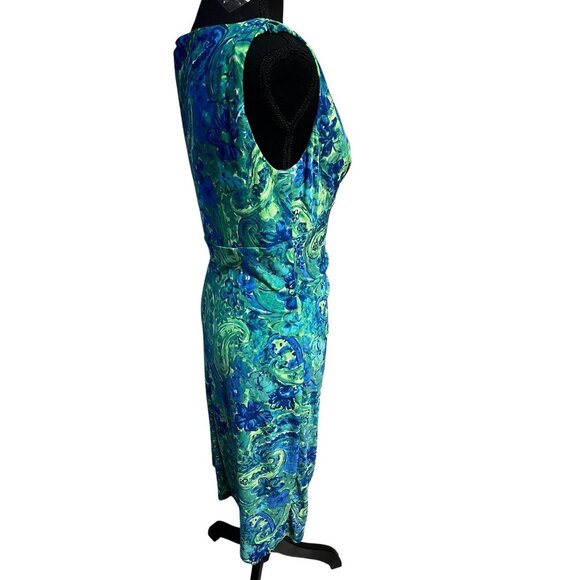 Lauren Ralph Lauren Dress Women 10 Green Blue Paisley Sleeveless Wrap Workattire - Picture 4 of 7
